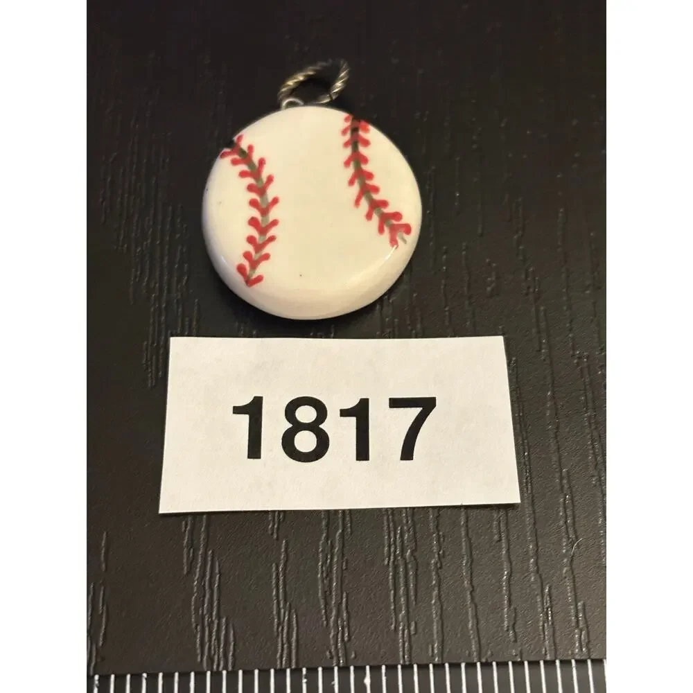 Baseball Charm Pendant, Hand Painted Sports Jewelry
